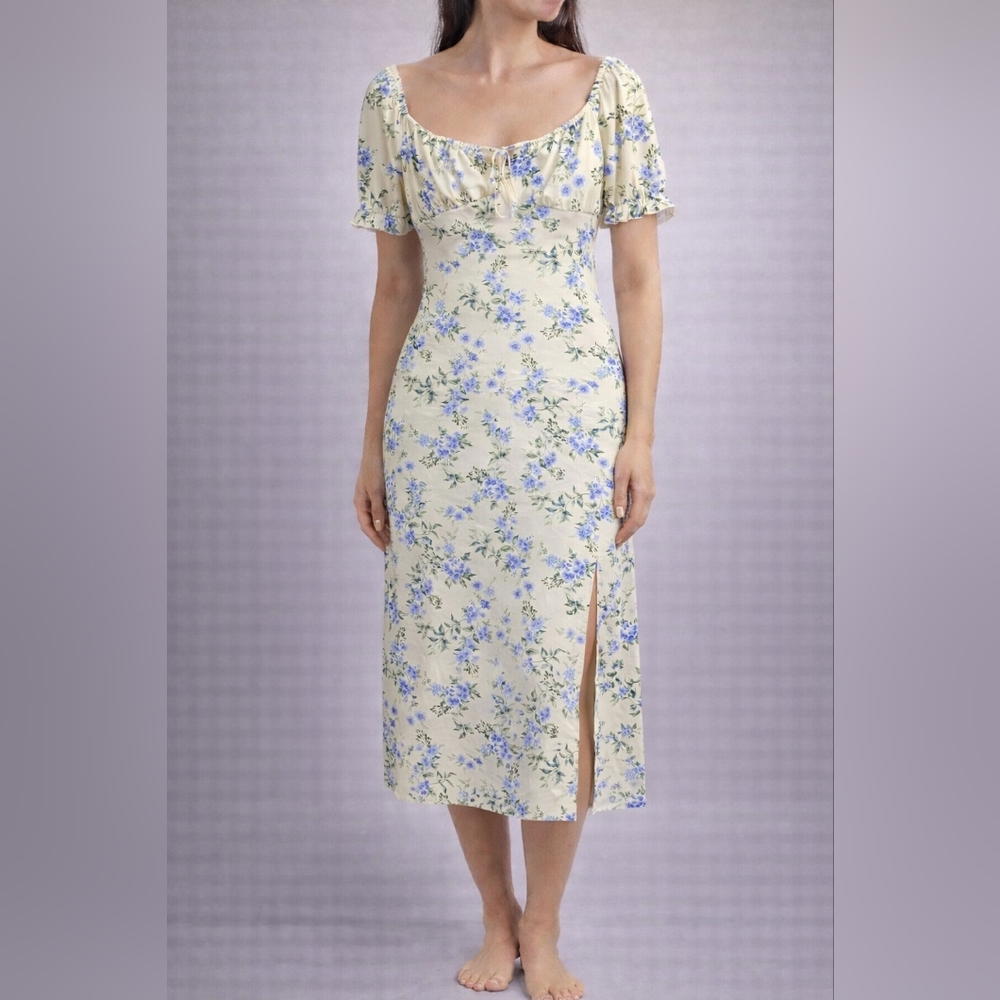 Y2K Babydoll Milkmaid Fairy Floral Cottagcore Midi Dress, 2X‎